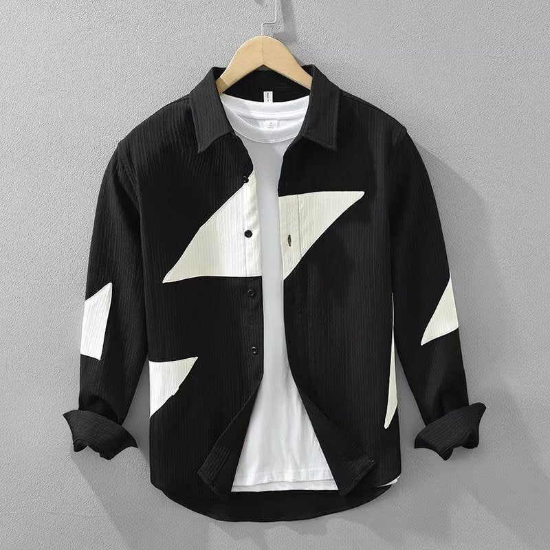 Color Contrast Patchwork Men's Long Sleeve Shirt