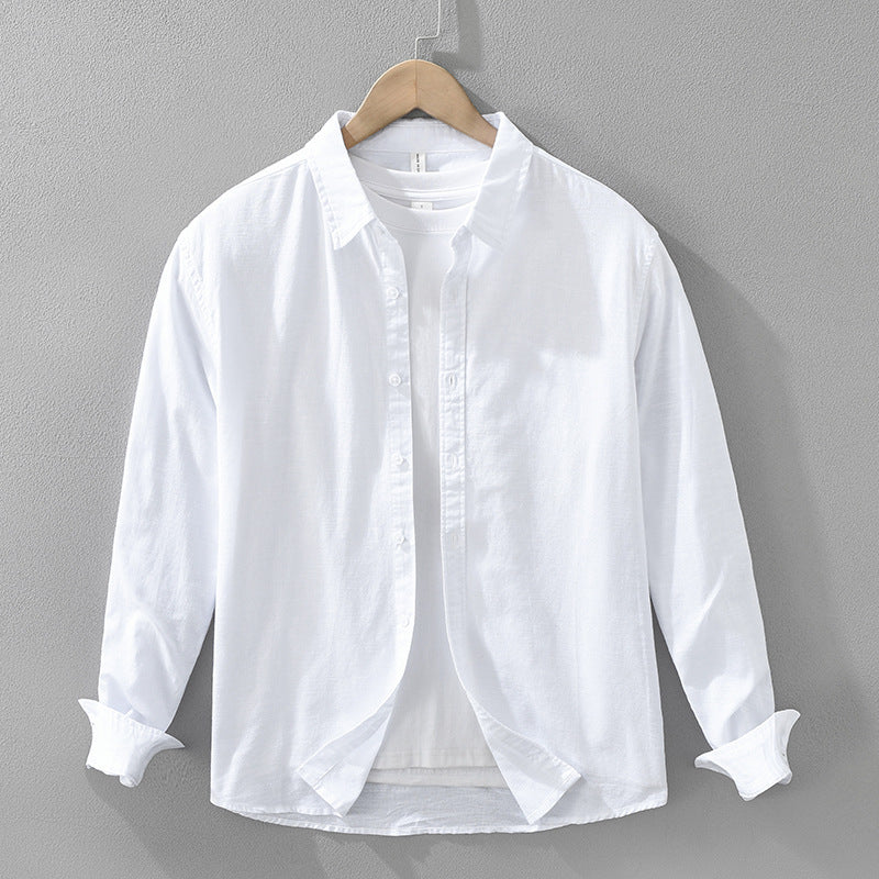 Men's Japanese Cotton Linen Long Sleeve Blouse Fashion All-matching