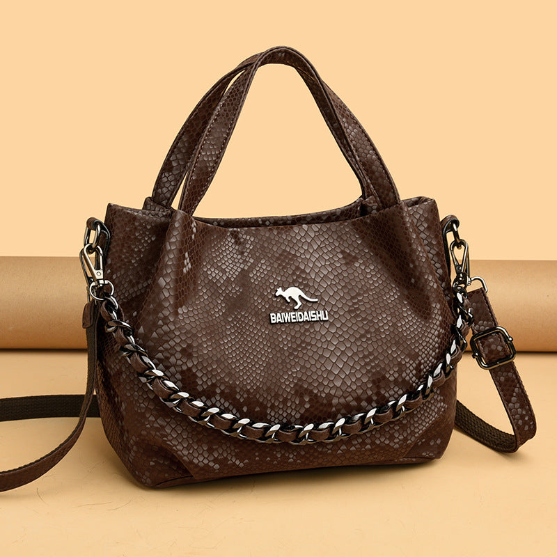 Niche Chain Versatile Genuine Leather Pleated Shoulder Bag