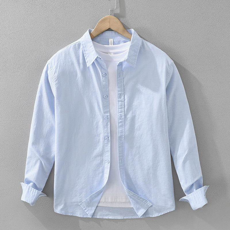 Men's Japanese Cotton Linen Long Sleeve Blouse Fashion All-matching