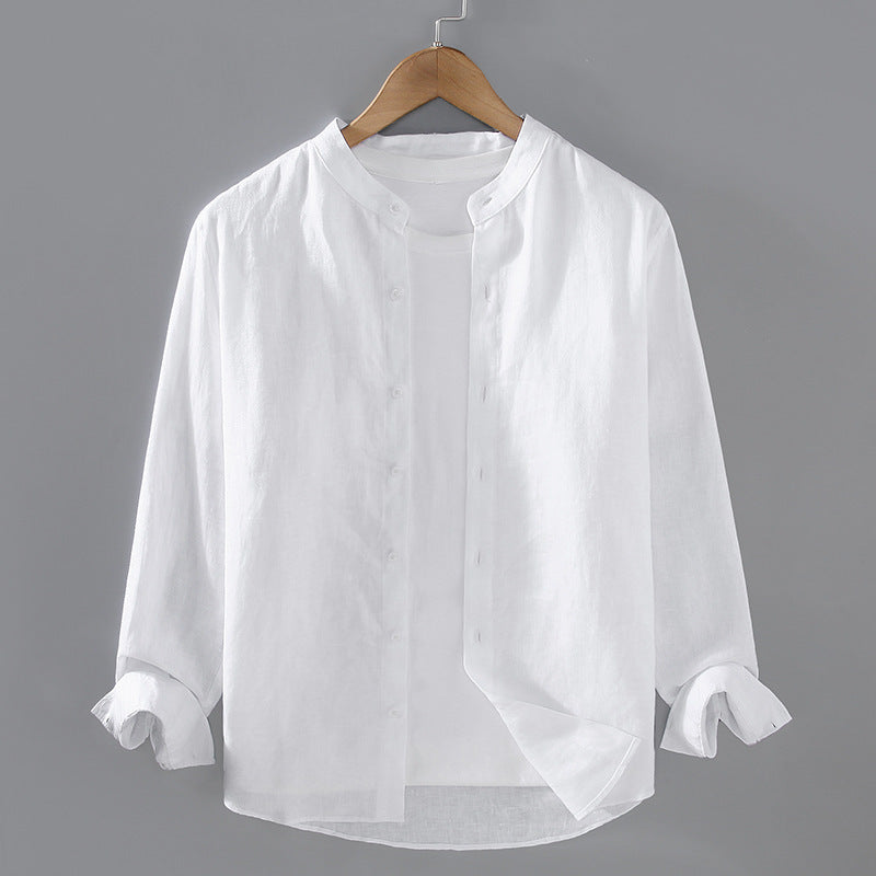 Men's Long-sleeved Spring And Summer National Style Stand Collar Shirt