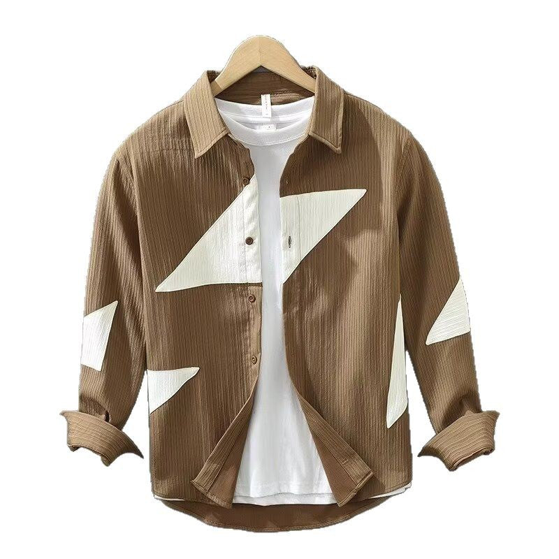 Color Contrast Patchwork Men's Long Sleeve Shirt